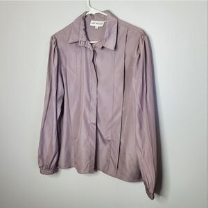 Ted Sollod 14 Vintage Long Sleeve Blouse Gray Purple Polyester